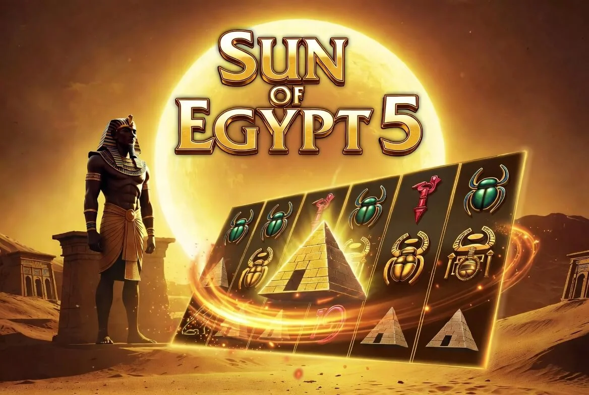Логотип Sun of Egypt 5 — стилизованное солнце с египетским жуком